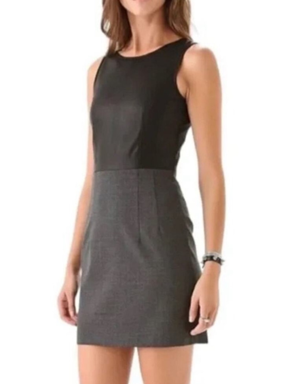 Theory Tirionne C Magistrate Leather Wool Sheath Dress Black Charcoal Size 2